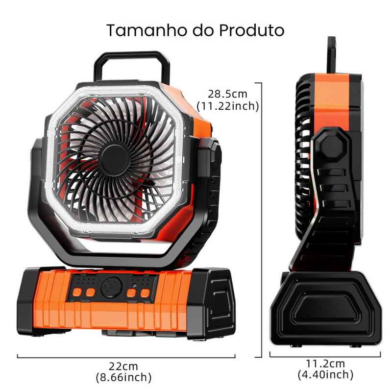 VentCAMP - Ventilador Recarregável Portátil com luz LED de 20.000MAh e Painel Solar (ÚLTIMAS UNIDADES)