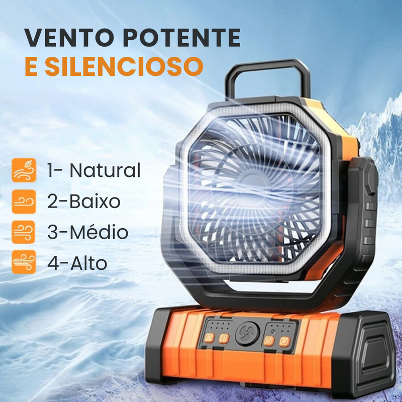 VentCAMP - Ventilador Recarregável Portátil com luz LED de 20.000MAh e Painel Solar (ÚLTIMAS UNIDADES)