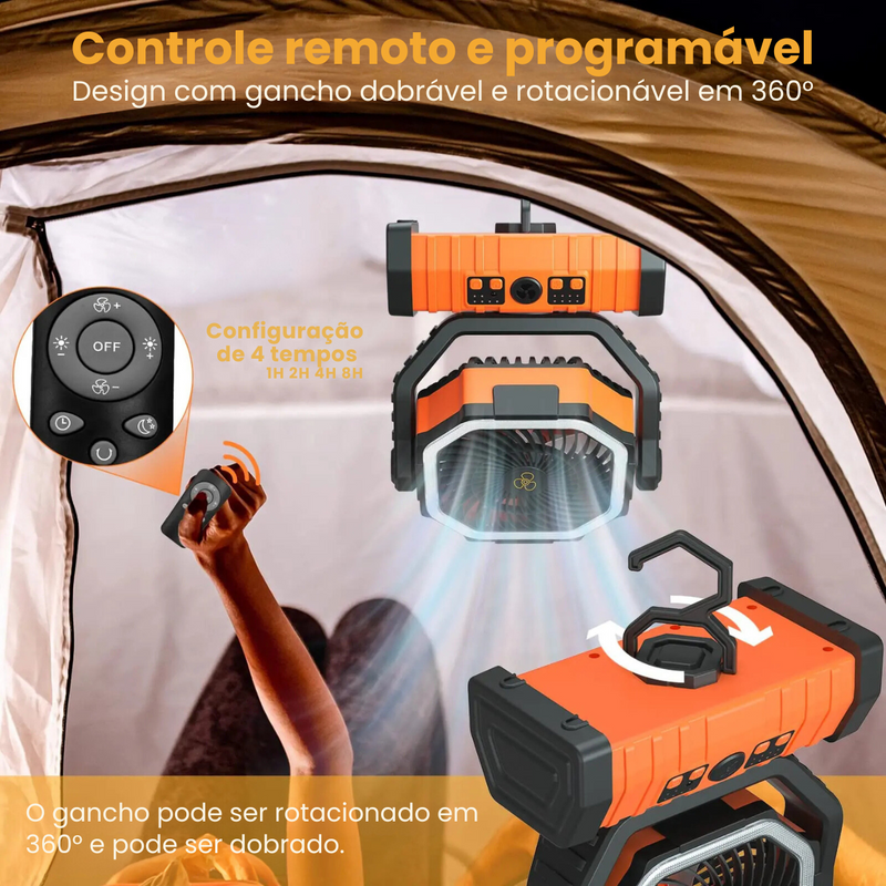 VentCAMP - Ventilador Recarregável Portátil com luz LED de 20.000MAh e Painel Solar (ÚLTIMAS UNIDADES)